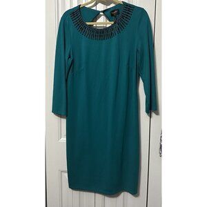 Laundry by Shelli Segal Dress Womens 12 Beaded Sheath Teal Green Back Cut Out